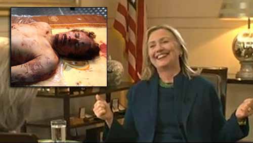 Clinton laughs with delight at the news of Libyan prime minister's murder.